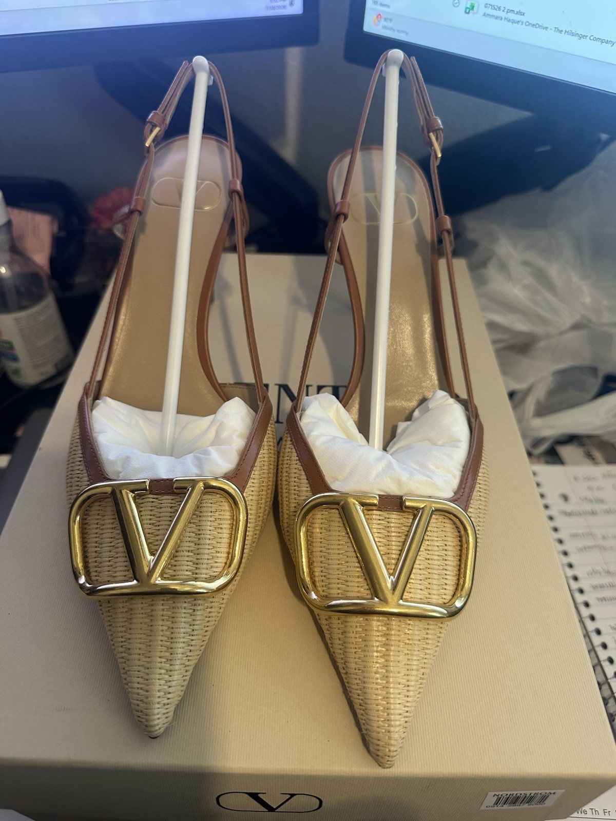 Valentino Garavani Vlogo 80mm Signature Raffia And Leather Slingback