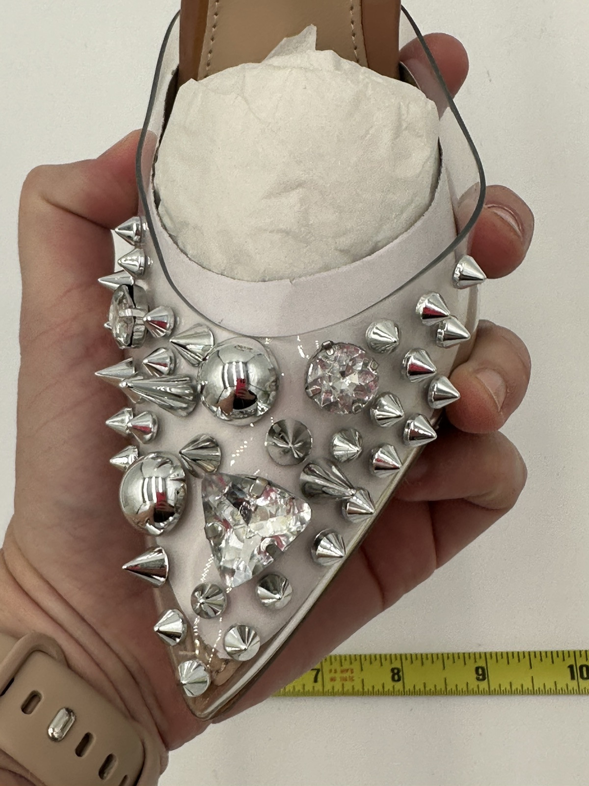 New Steve Madden Aware Clear Spike And Jeweled Heels Womens 5.5