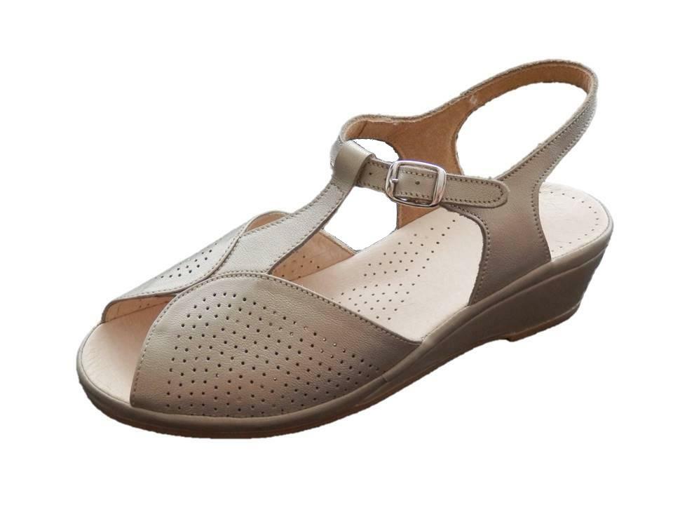 Hoeltzhaus wedge sandal sandals leather platinum width H size 35 36 37 38 39 40 42