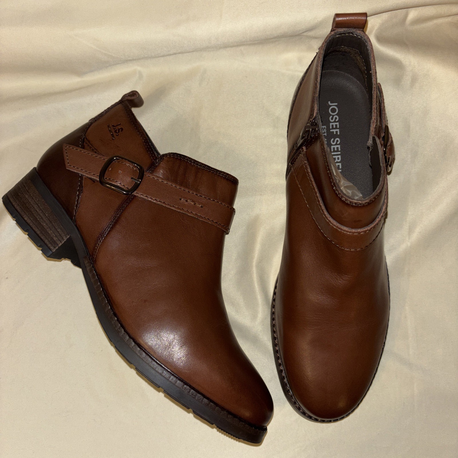 New Josef Seibel Kate 10 Sz 9.5 EU 41 Ankle Boots Castagne Brown Leather $170