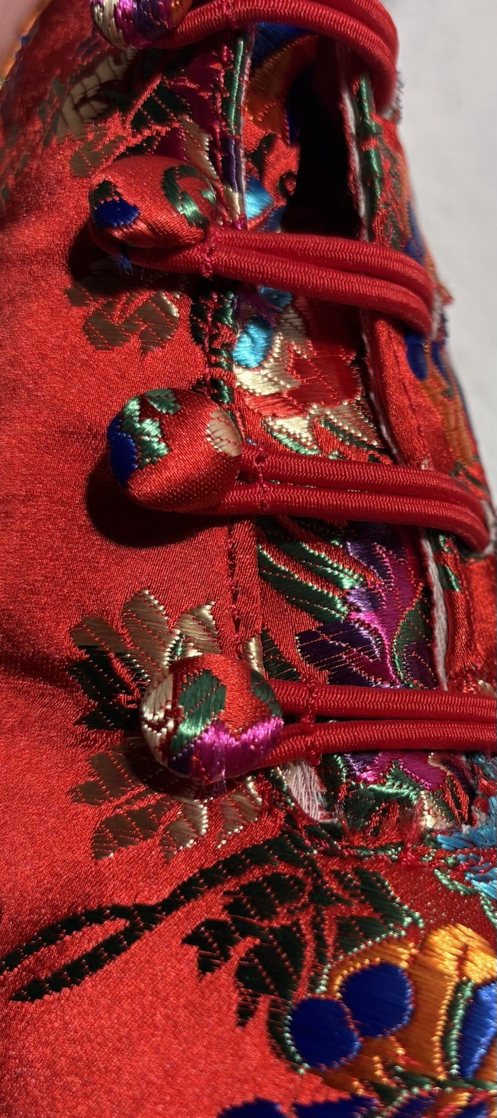 BAMBOO RED FLORAL EMBROIDER ASIAN OVER THE KNEE THIGH HEEL PEEP TOE BOOTS SZ 5.5