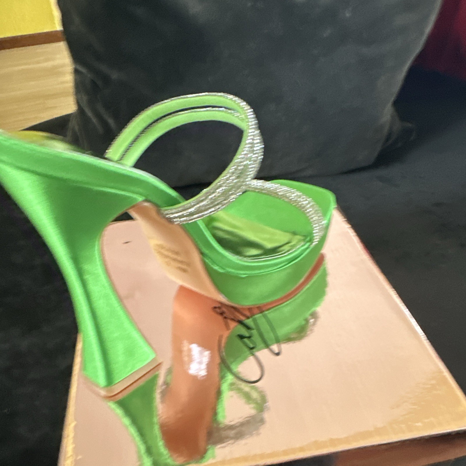 Cathy Din Green Size 8 Rhinestone Strappy Sexy Platform Chunky Heels $ & Diamond