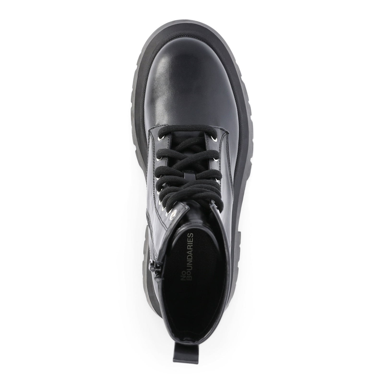 No Boundaries Women’s Black Lace-Up Memory Foam Lug Sole Combat Boots: 6-7