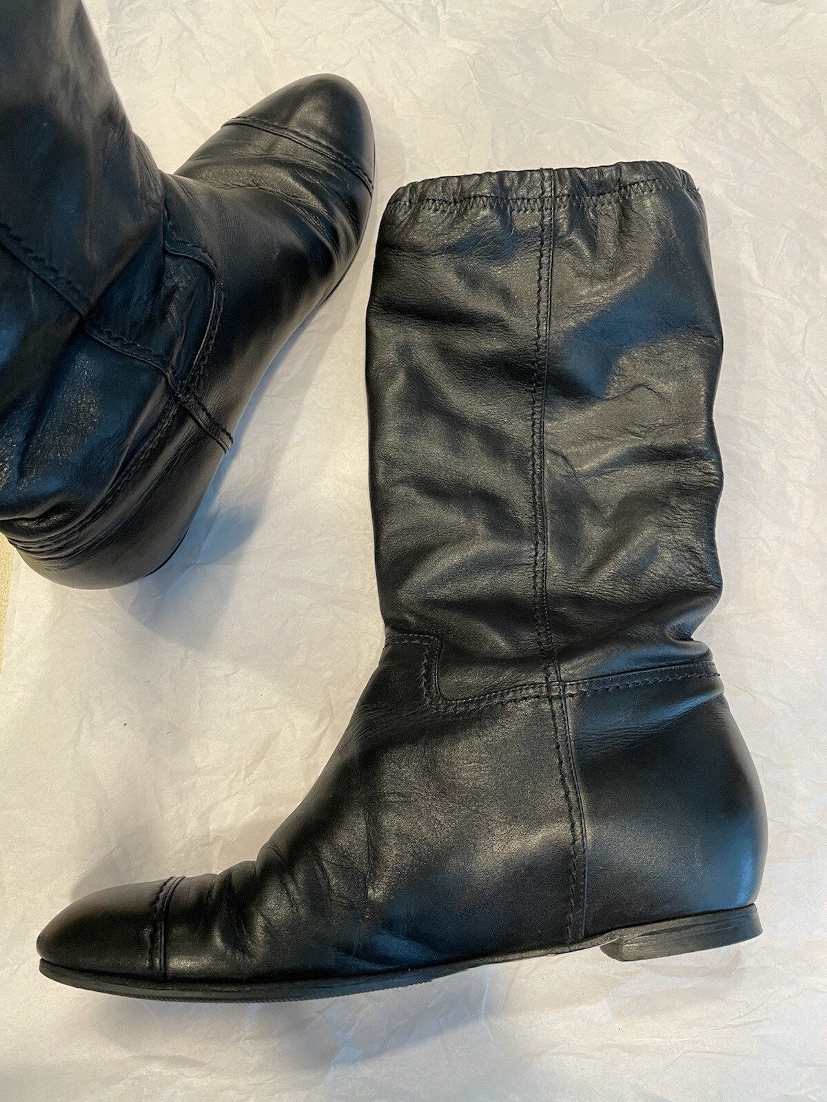 ❤️CHANEL Authentic Leather Boots 37 Beaded Crystal CC Logo Pull Up Booties Shoes