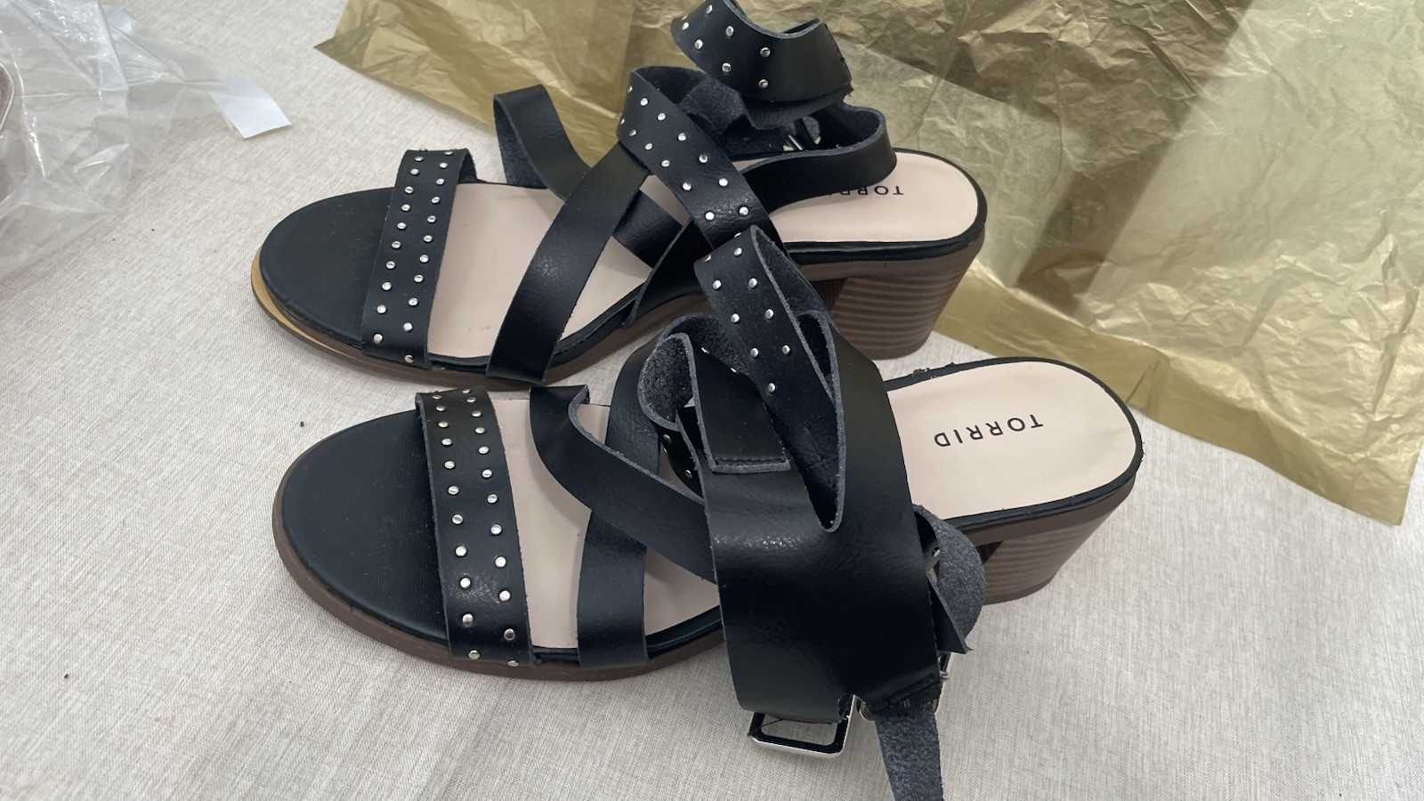 Torrid womens black strappy studded faux leather ankle strap sandals 11W