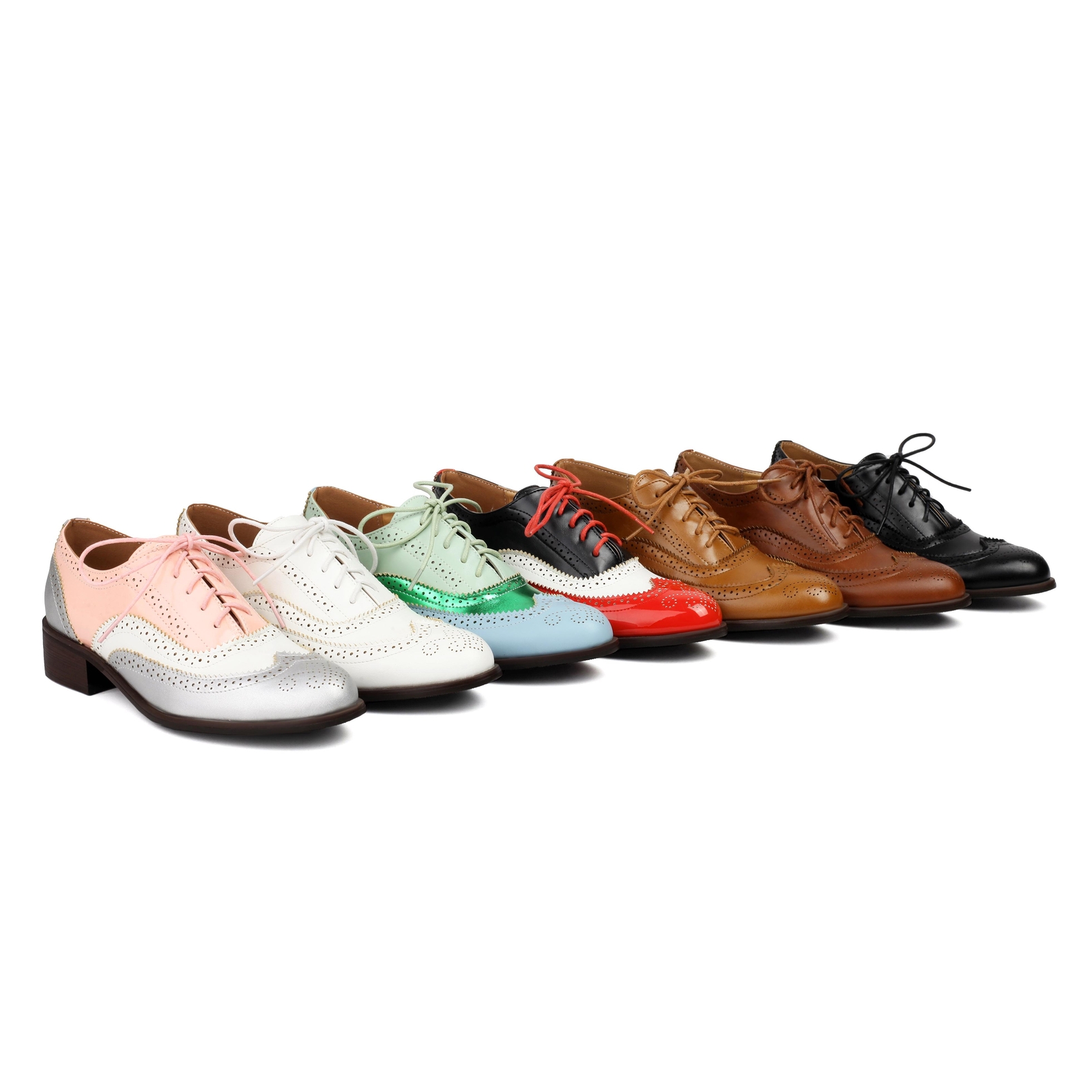 Women’s Wing Tip Lace Up Brogue College Pumps Leather Colorblock Shoes Plus Size