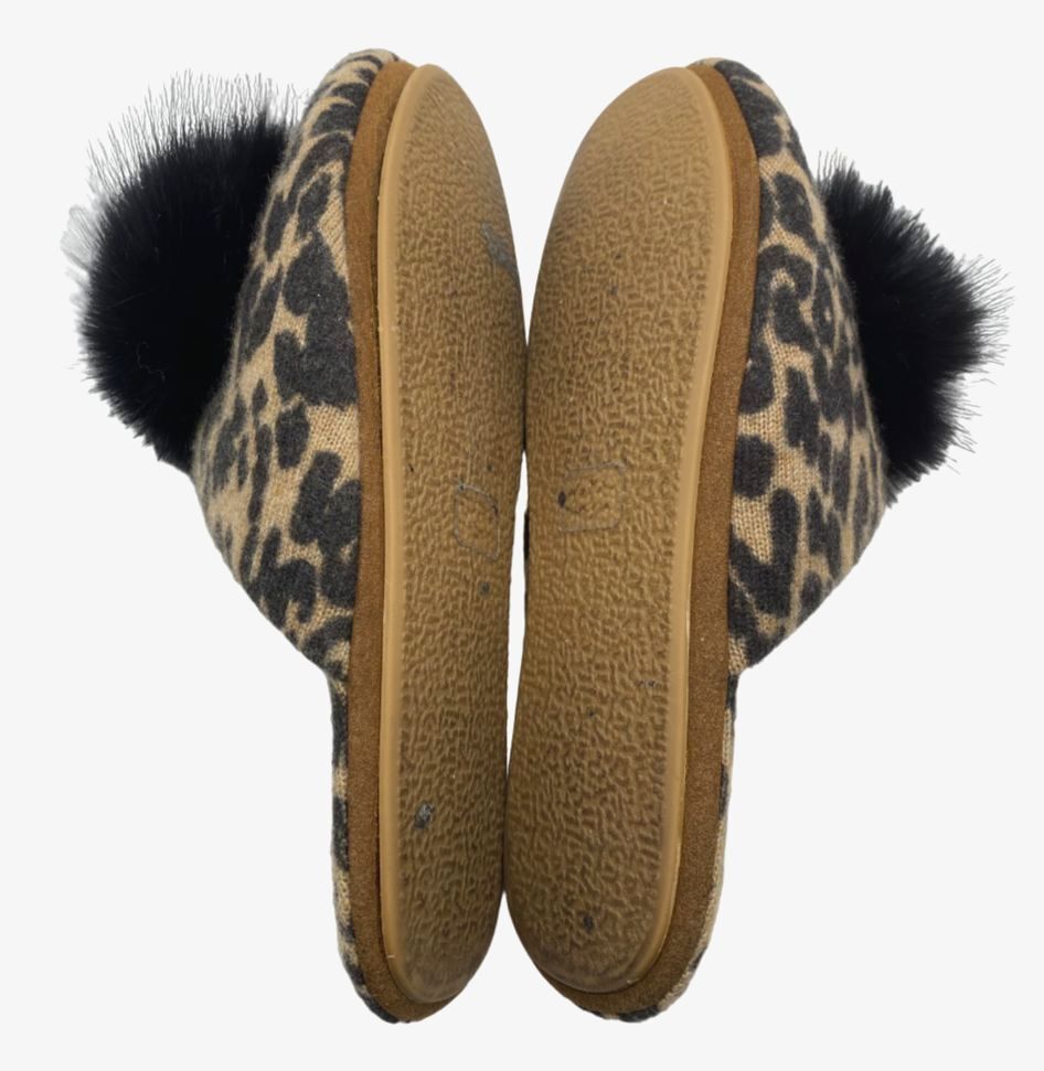$165 Neiman Marcus Women’s Brown Leopard Cashmere Fur Slipper Shoe Size US S