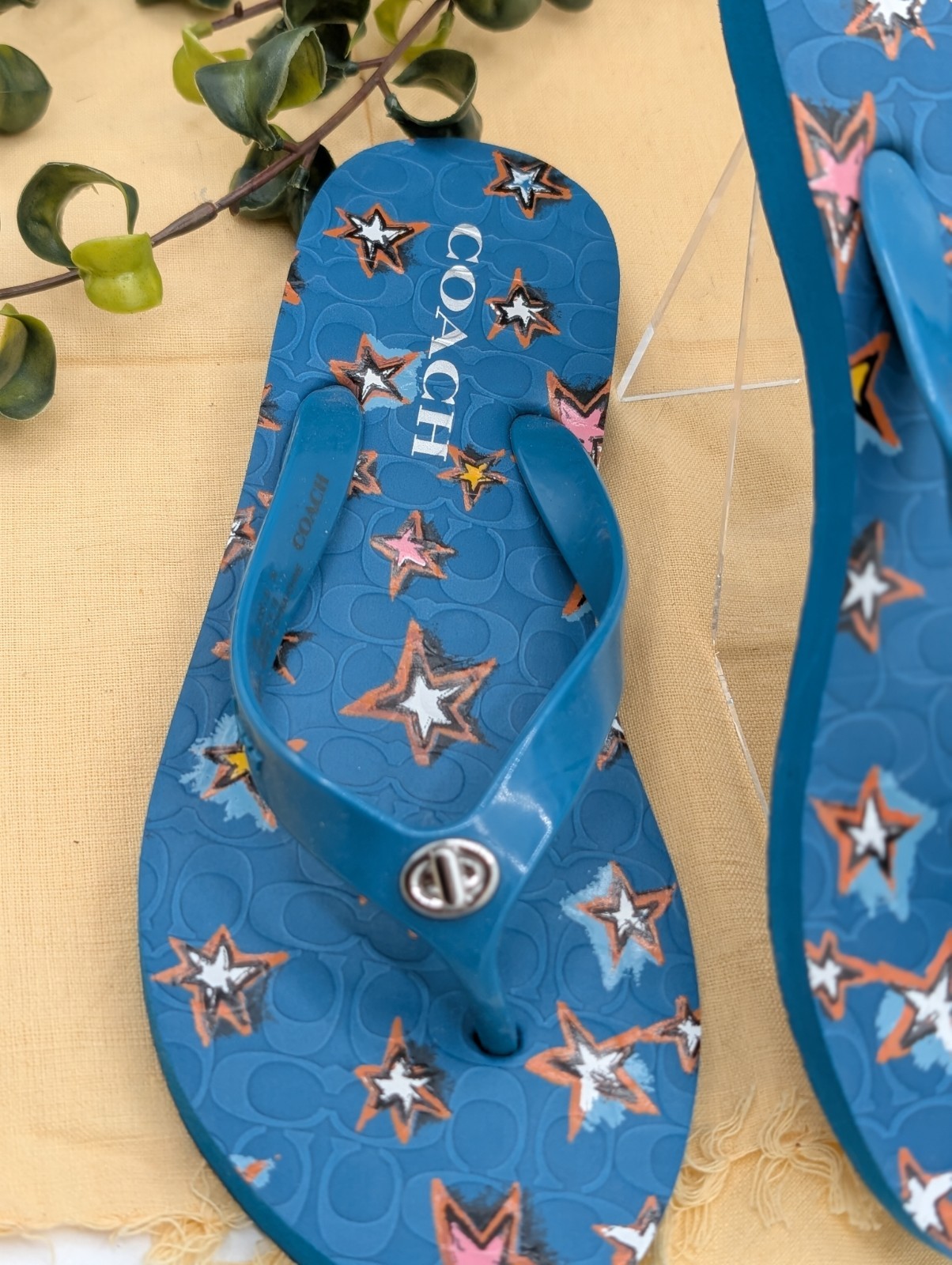 COACH Abbigail Star Size 5-6 Thong Sandals With Logo Summer Beachy Pool NEW (J)