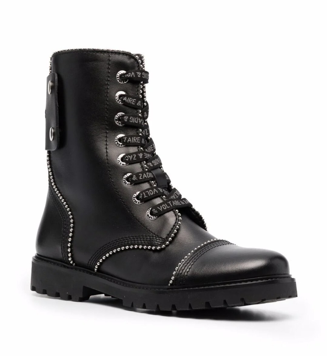 Zadig & Voltaire Joe Studs Boots Black Leather Lace Up Zip Logo $548, Sz 36 NIB!