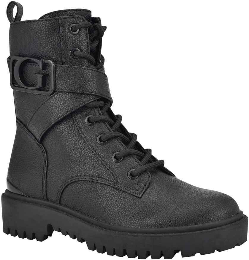 Guess Orana Womens Fashion Combat Boot Black Faux Leather