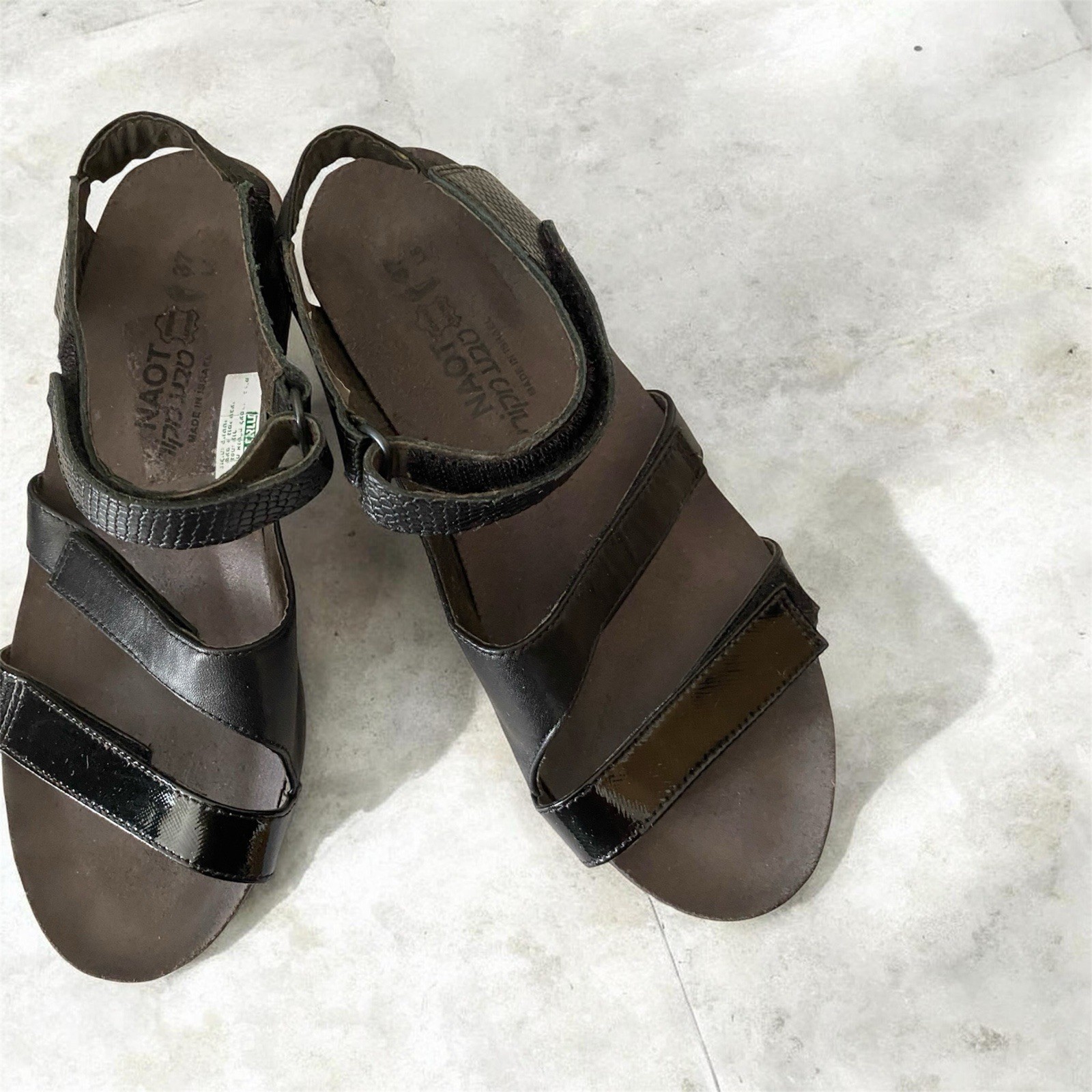 Naot Black Leather Wedge Heeled Sandals Size 37