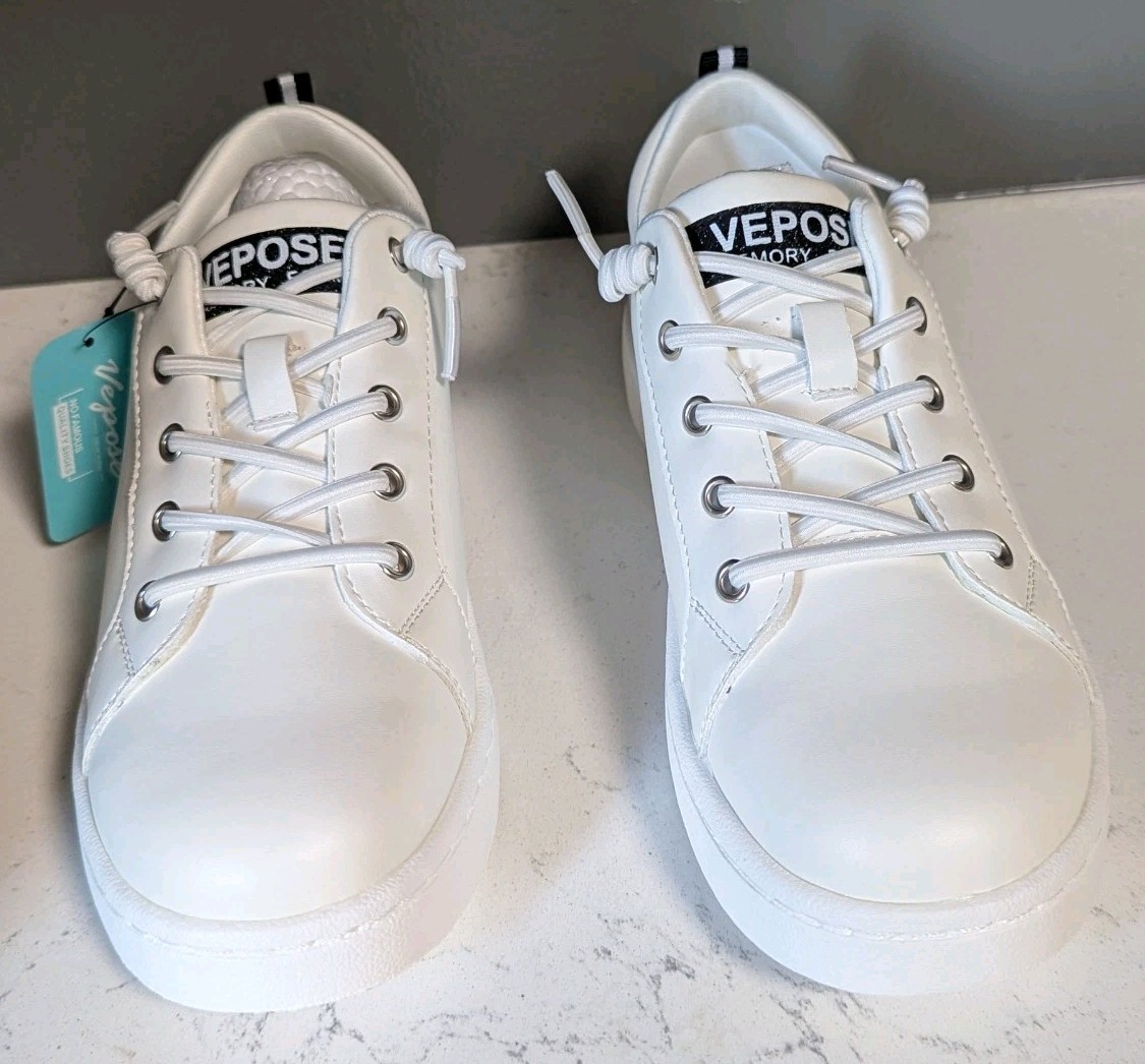 NEW Vepose Women White Slip On Walking Casual Sneakers Dressy Arch Support 6M