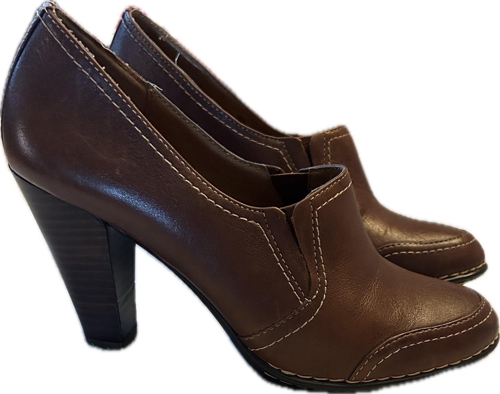 Sofft Women’s Brown Leather Round Toe Slip-On Block Heel Pumps 6.5M