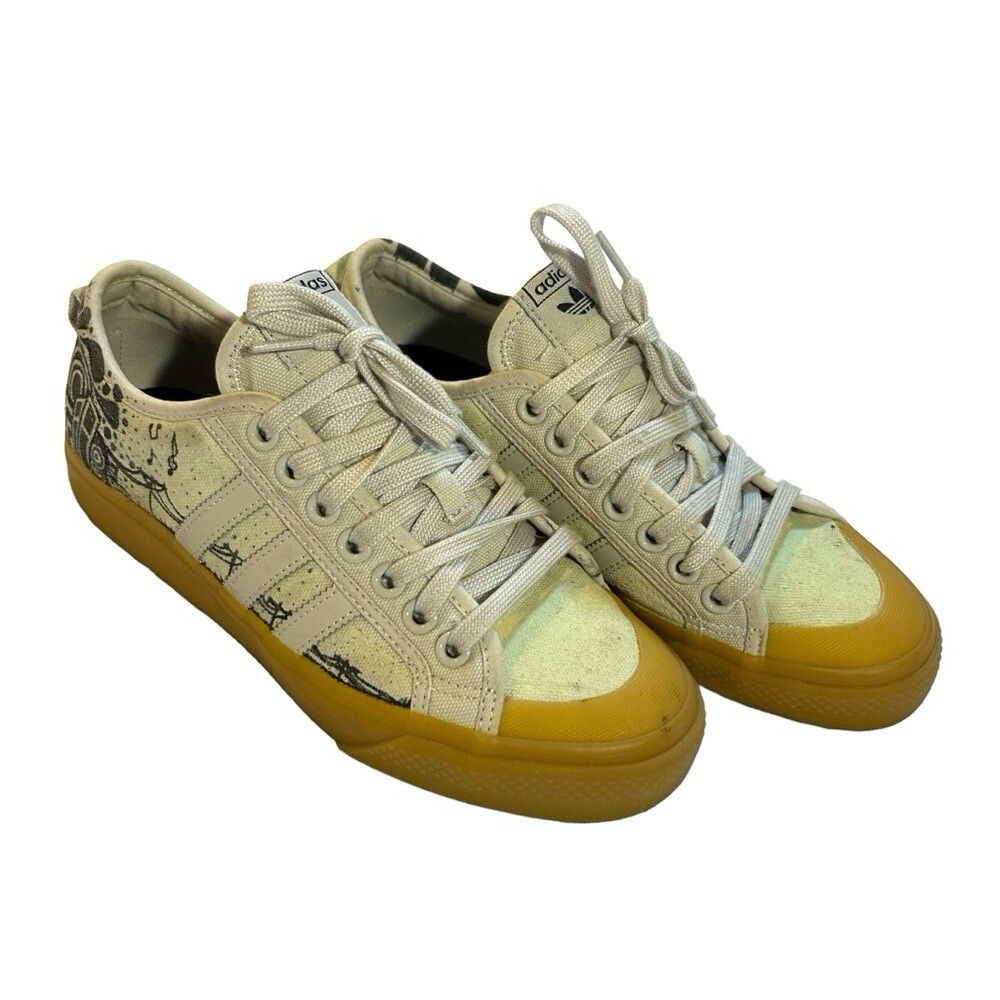 Adidas Nizza Platform Shoes Rare Unique Lemony Cream Color w/ Music Graphics 8