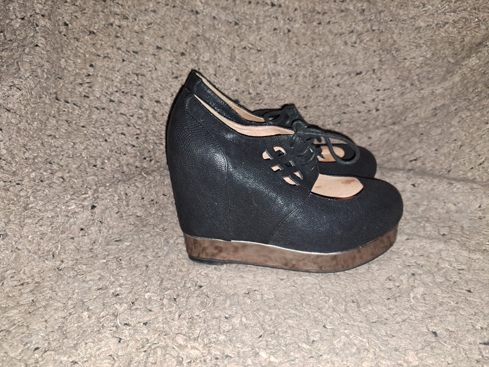 JEFFREY CAMPBELL-Raid-Black/Silver Leather Platform Heels-Sz 38/7.5-Excellent