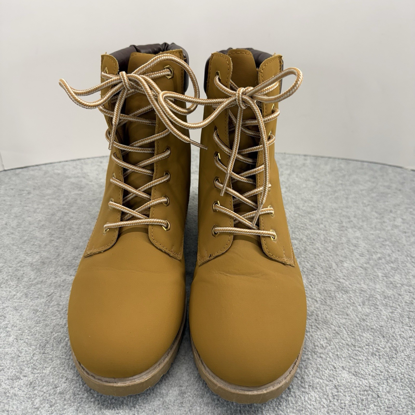 Hiking Work Boots Tan Vegan Leather Women Lace Up Size 8M Charlotte Russe