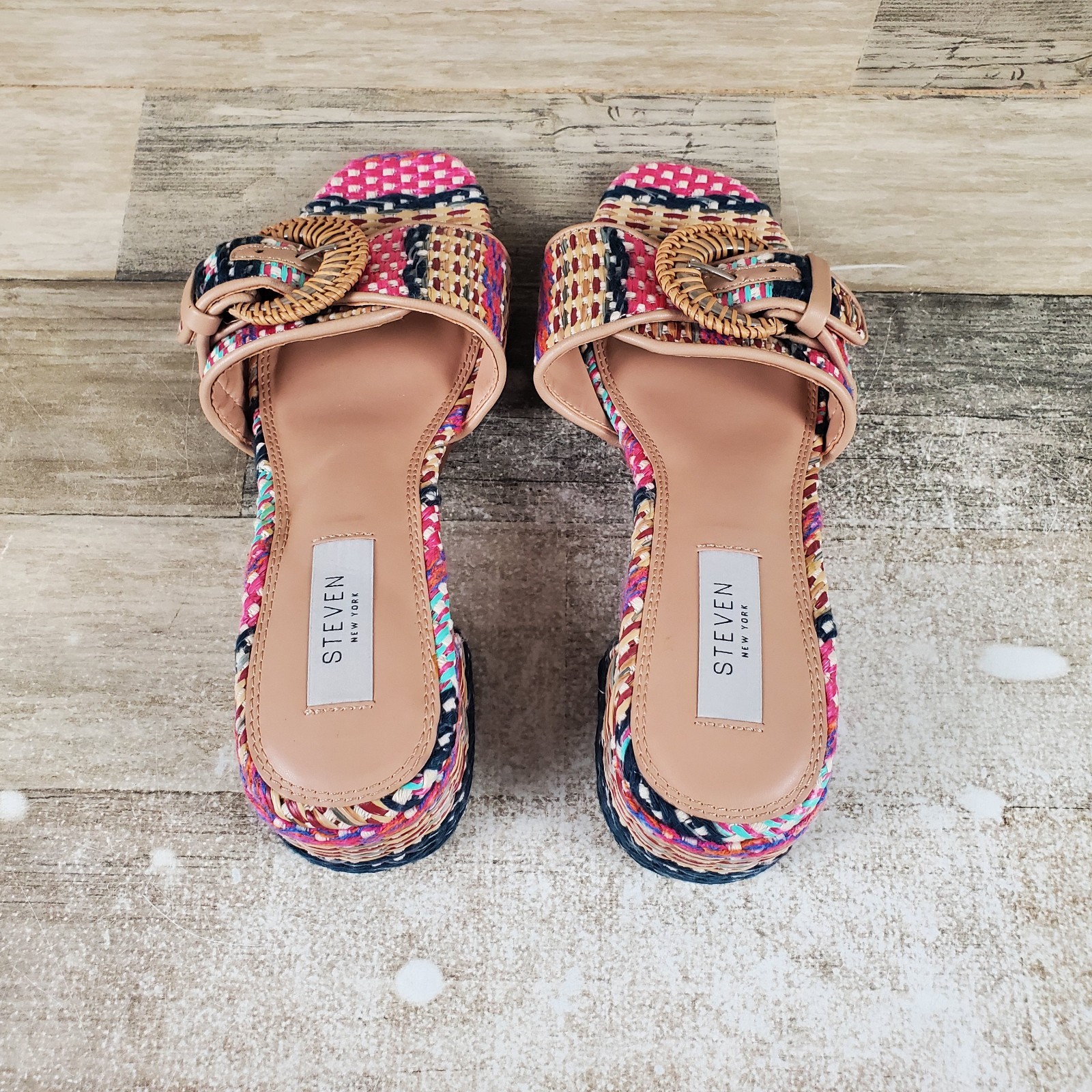 Steven New York Blythe Womens Slide Sandals Sz 6 M Multicolor Adjusatble Buckle