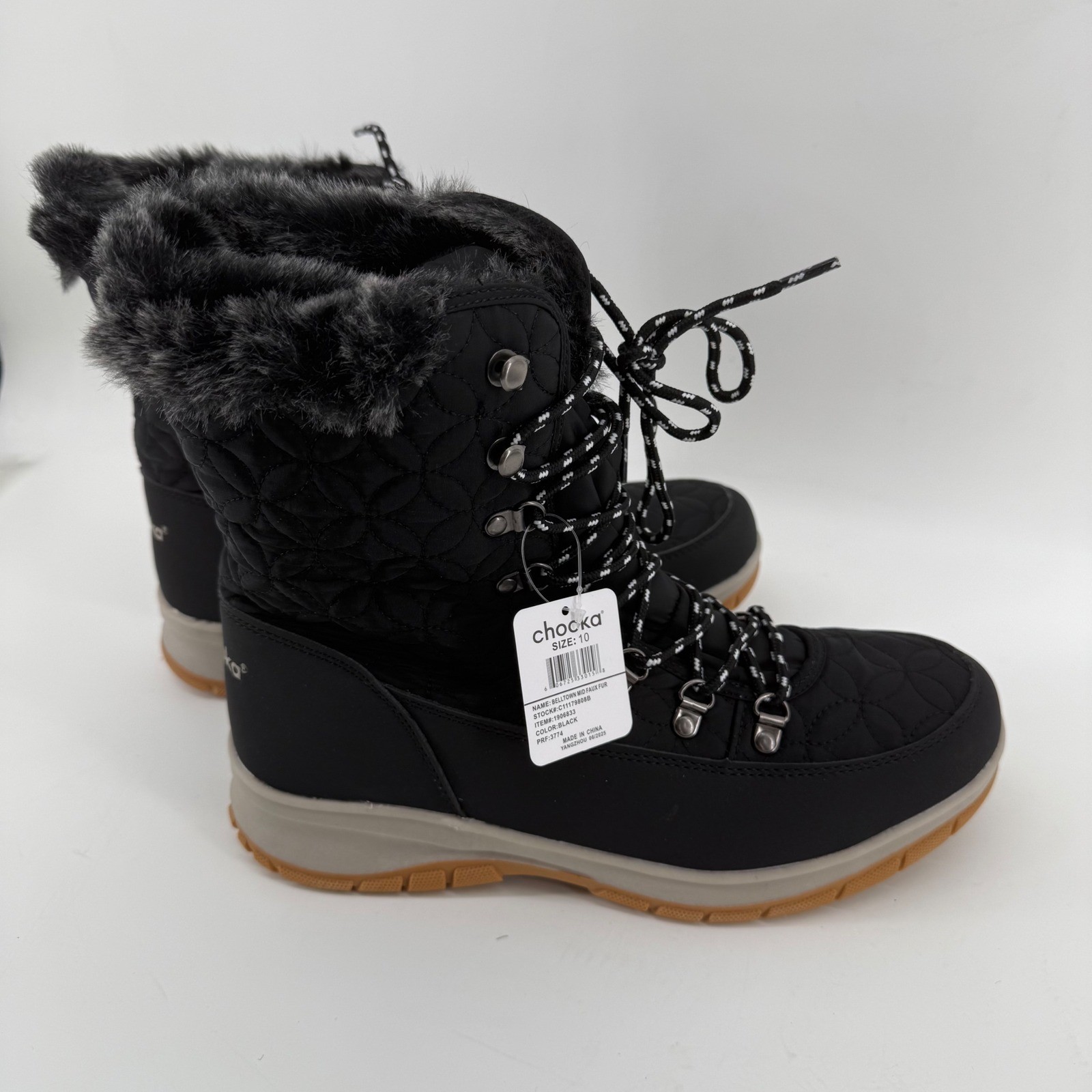 Chooka Belltown Mid Faux Fur Black Winter Snow Boots Insulated Womens 9 NEW