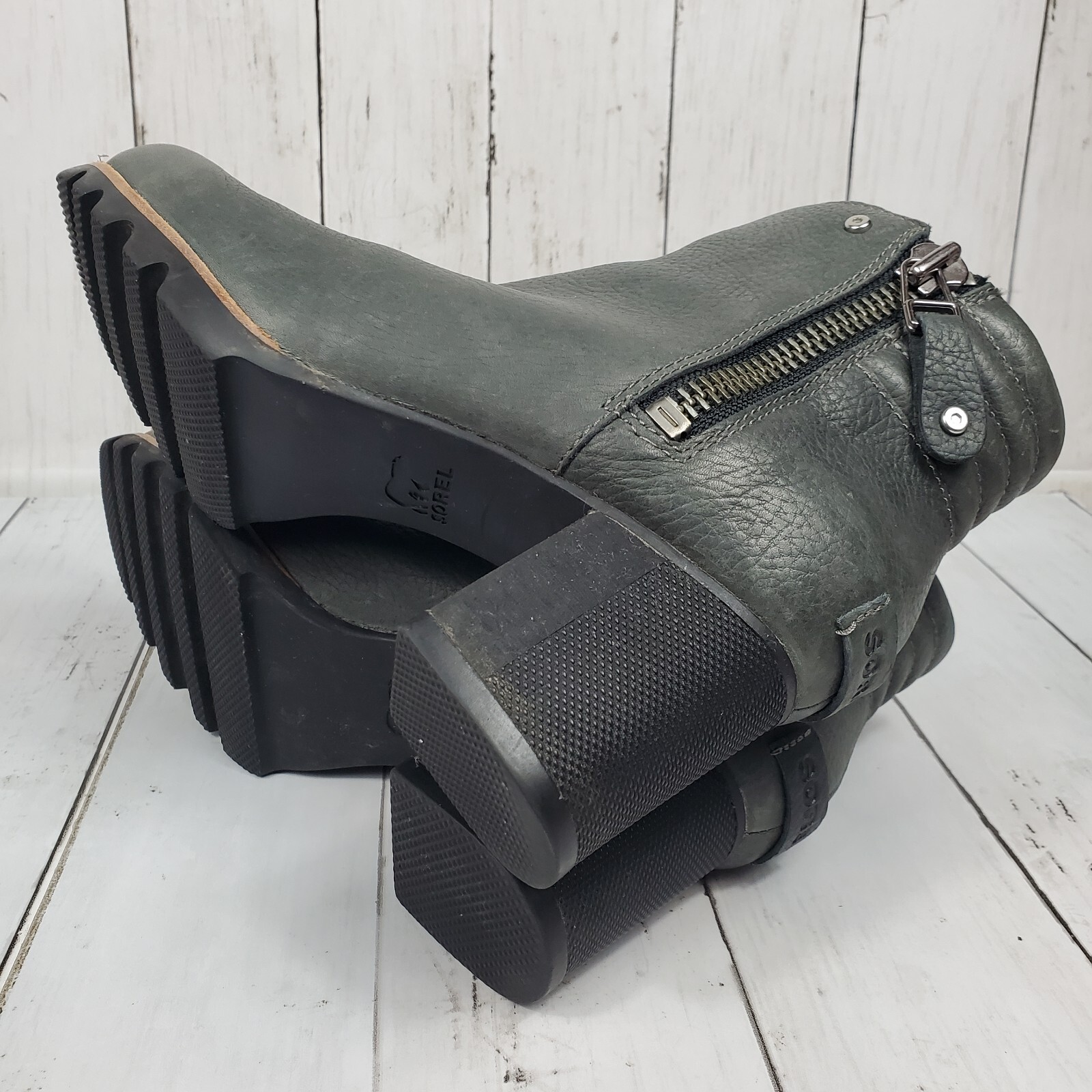 SOREL Danica Waterproof Ankle Bootie Sz 7.5 Gray Quarry Black Leather NL2547-052