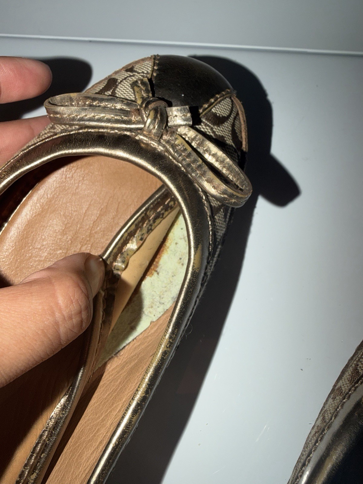 Vintage Y2k Coach Ballet Flats Brown Leather Trim And Signature Canvas Size 7.5