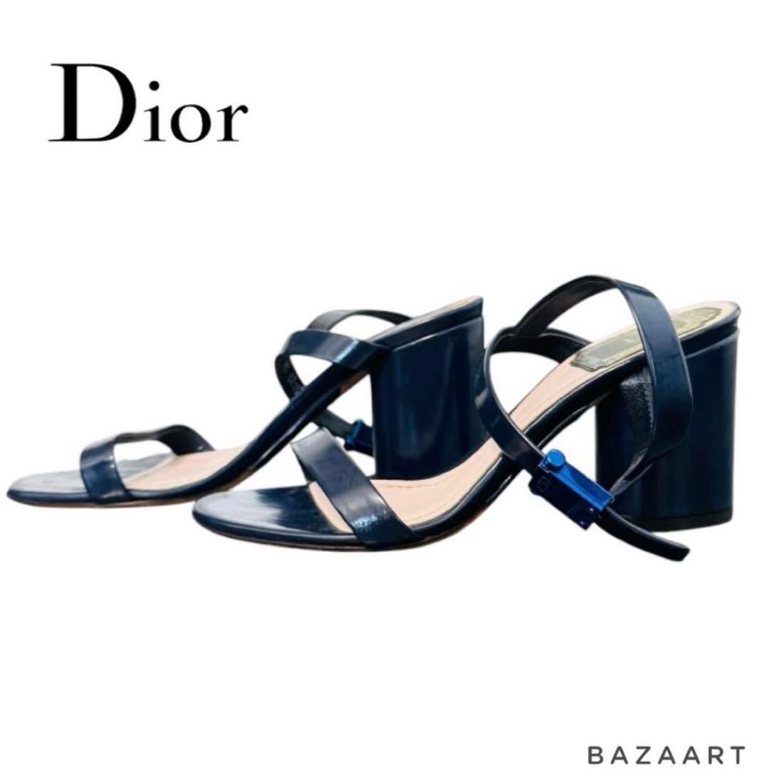 Christian Dior Sandals Navy 34.5 22cm Leather Chunky Heel Women’s Shoes