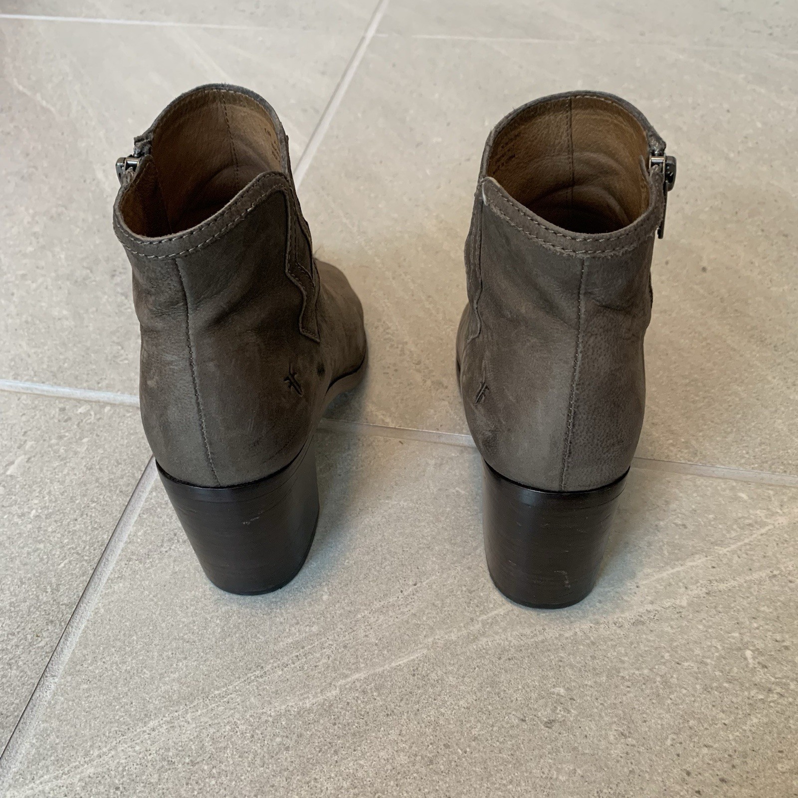 Frye Brielle Size 6.5 Brownish Gray Zip Peep Bootie Open Toe