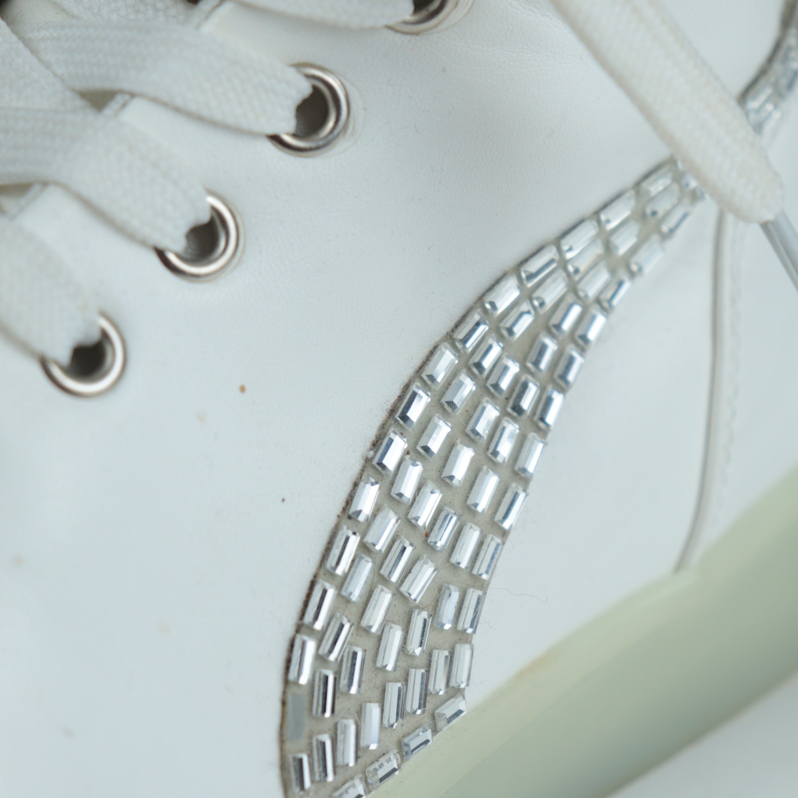 Women’s USB LED High Top Simulation Sneakers Size 7 Dance – White, Rhinestone