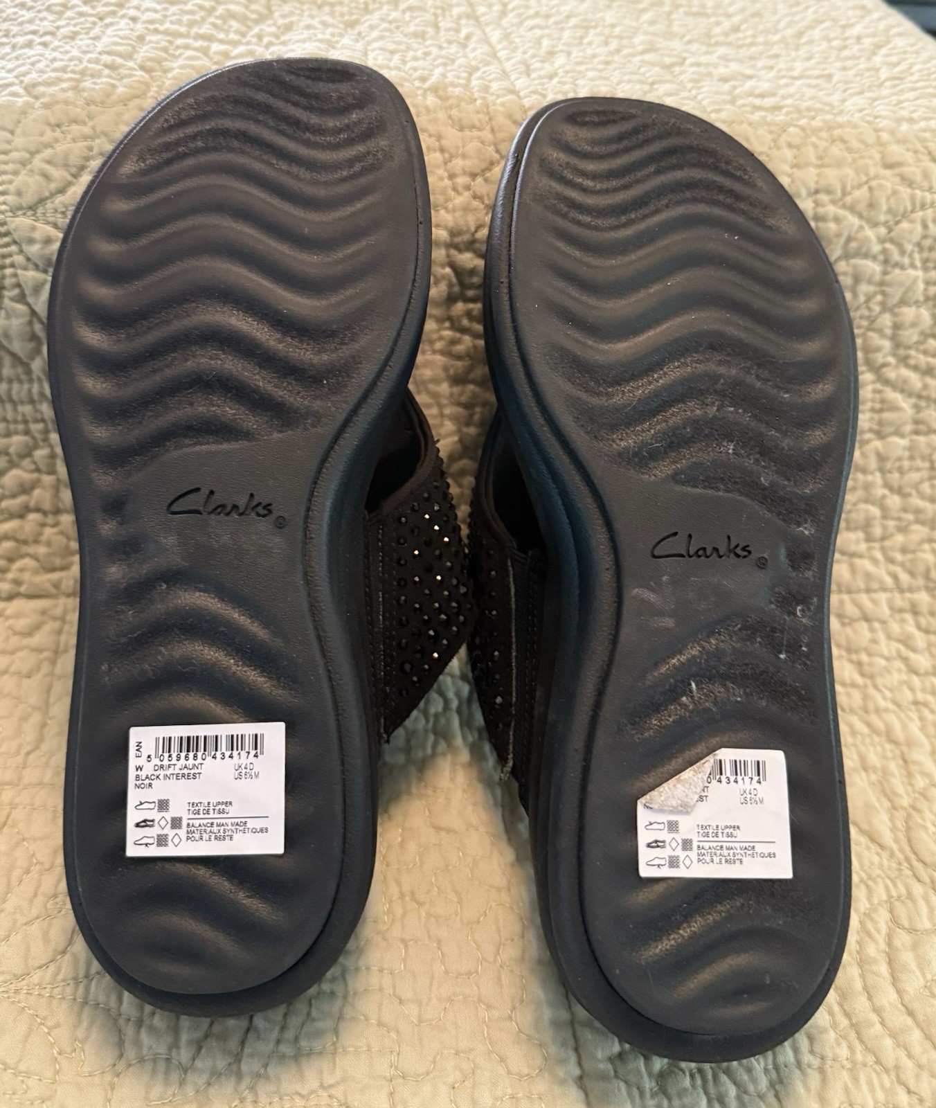 Clarks Drift Jaunt Cloud Steppers Sandals Rhinestone Thong Platform Black 6.5