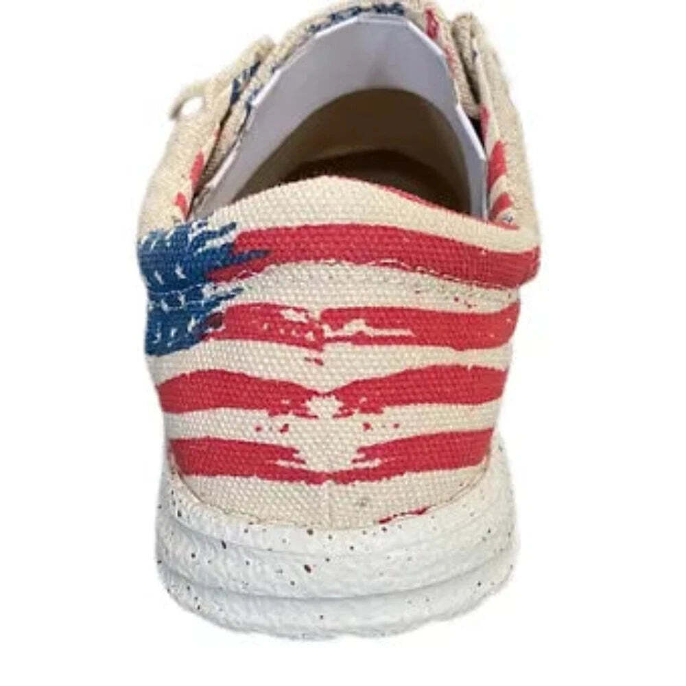 New! Roper Women’s Tan CANVAS SHOE w/ USA FLAG HEEL Size 5 6 7 8 9 10 11