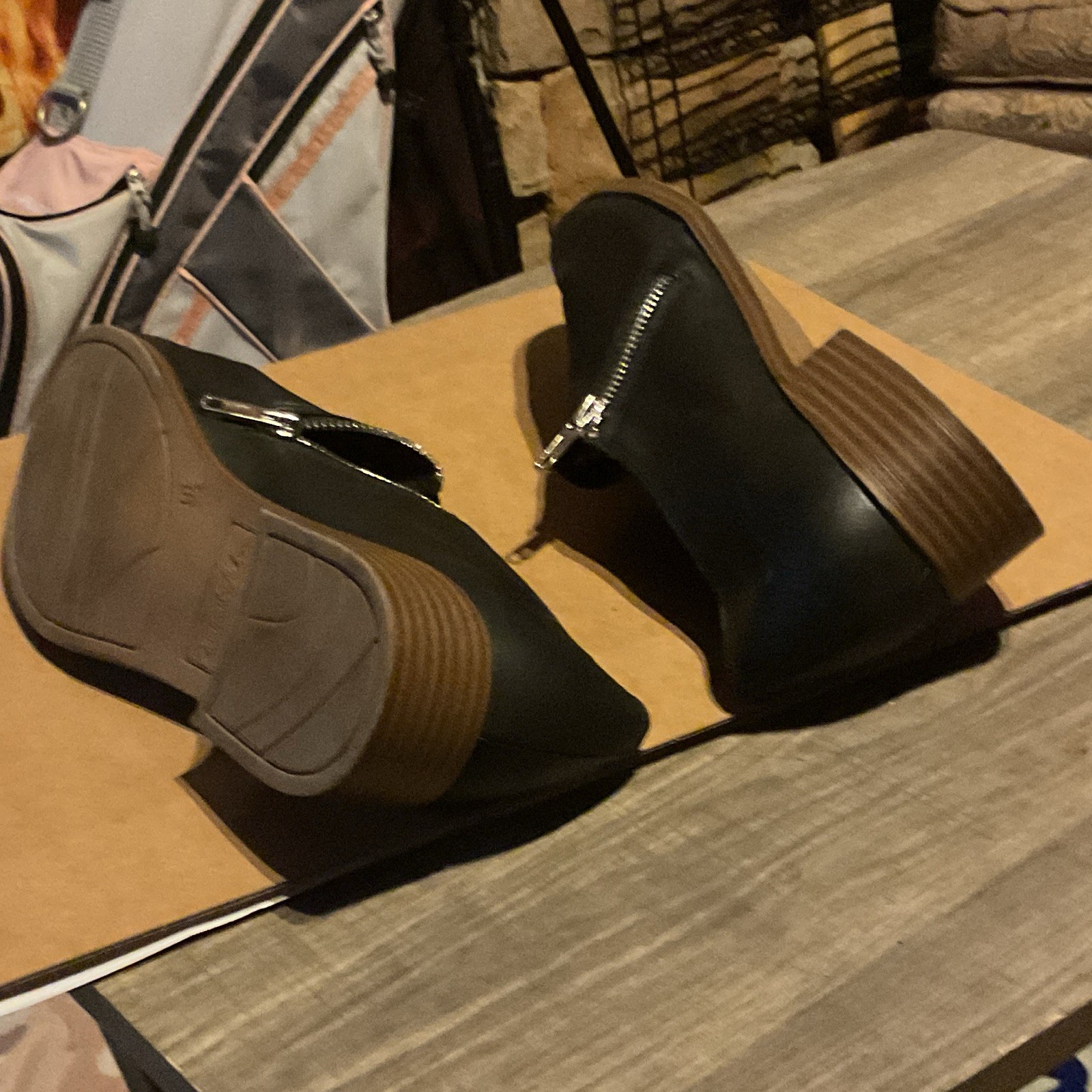 American Eagle Women’s Black Faux Leather Slip-On Flats 2 Side Zipper US 9.5