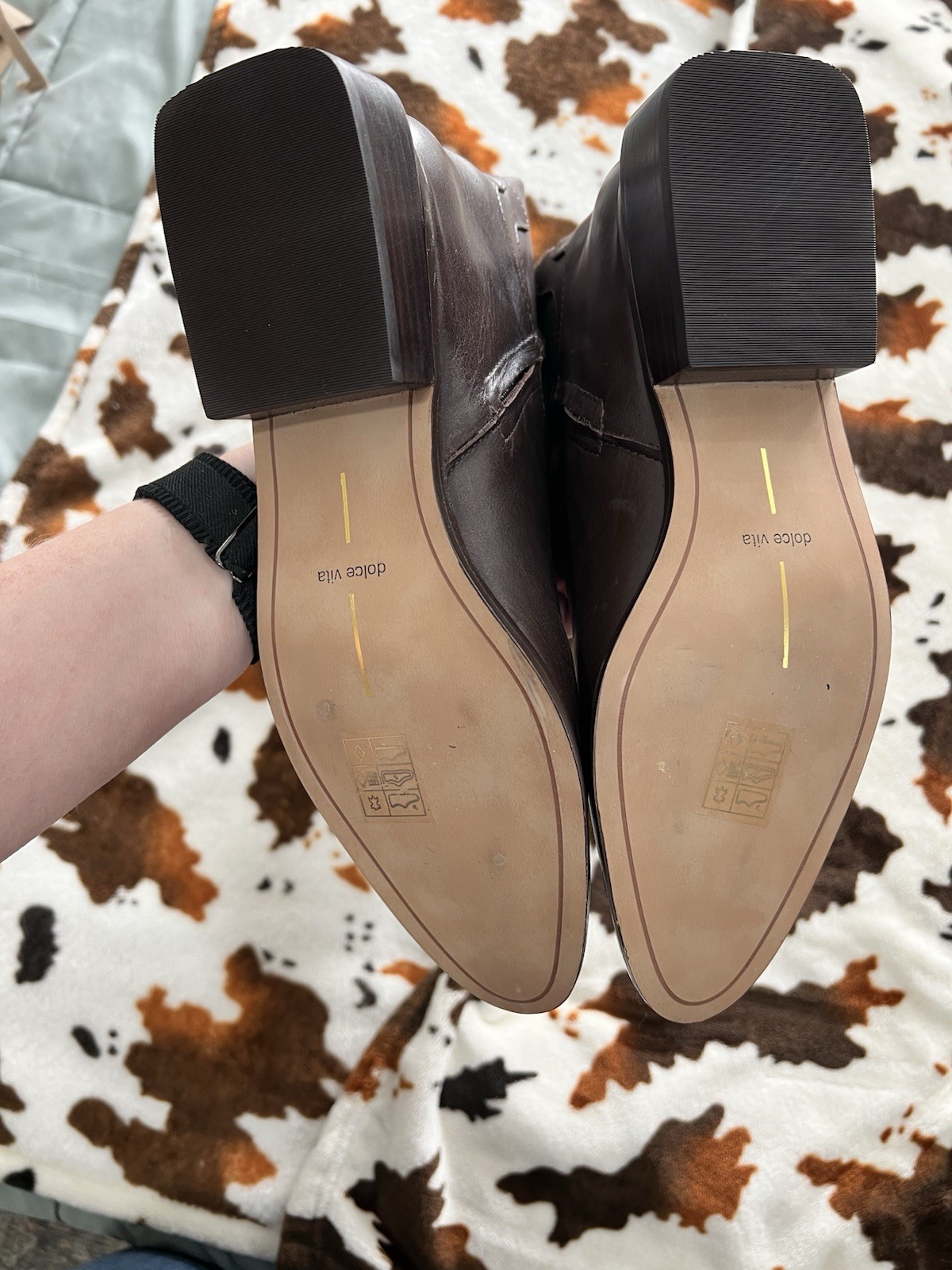 Dolce Vita Verdi Women’s Walnut Leather Boots Size 7.5 Chunky Heel New