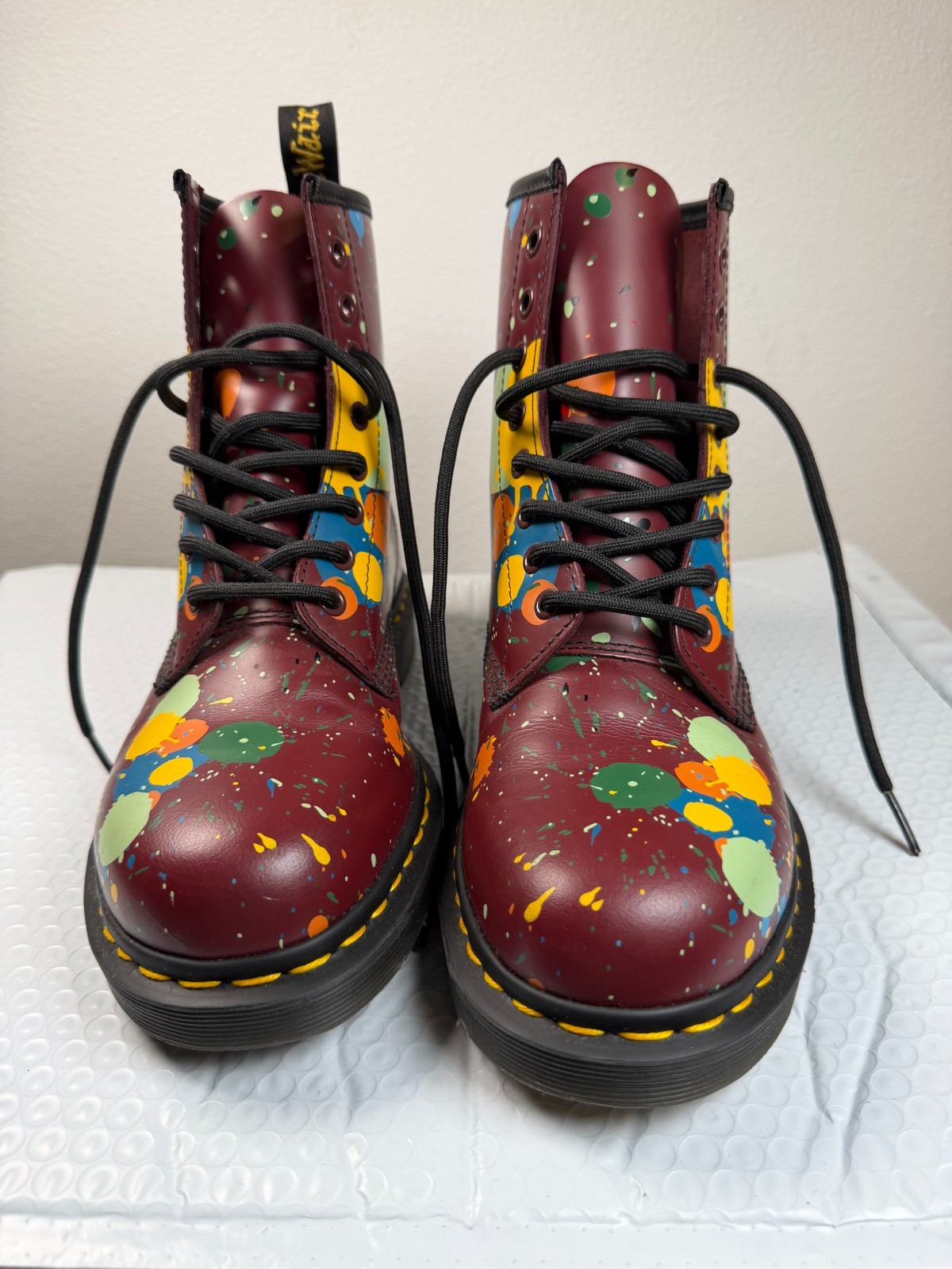 Dr Martens 1460 Paint Splatter Burgundy Leather Combat Boots Women’s 9 US 42 EU