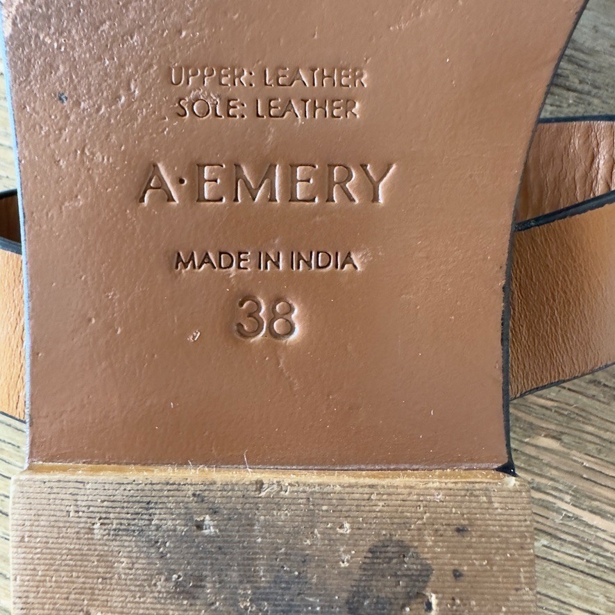 A. Emery Carter Minimalist Brown Full Grain Leather Sandals-Sz 38/US7-RRP $160