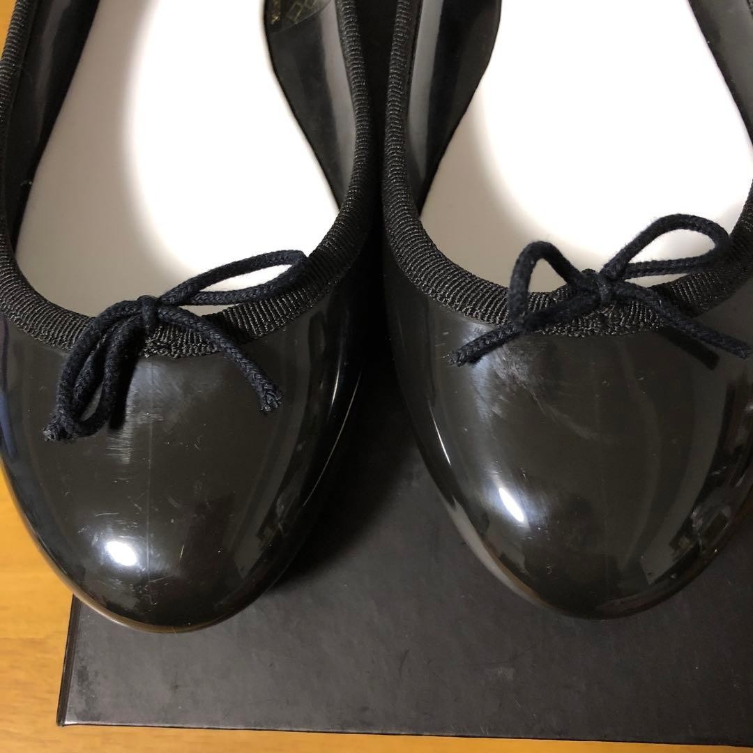 Repetto Cendrillon Black PVC Ballet Flats Bow FR38 EU38 24.0cm Rare