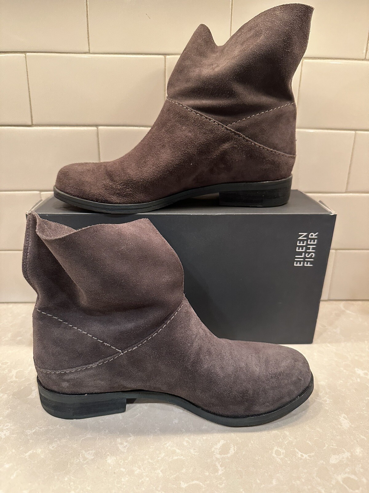 Eileen Fisher JAUNT-SS Slate Sport Suede Boots 6M EUC
