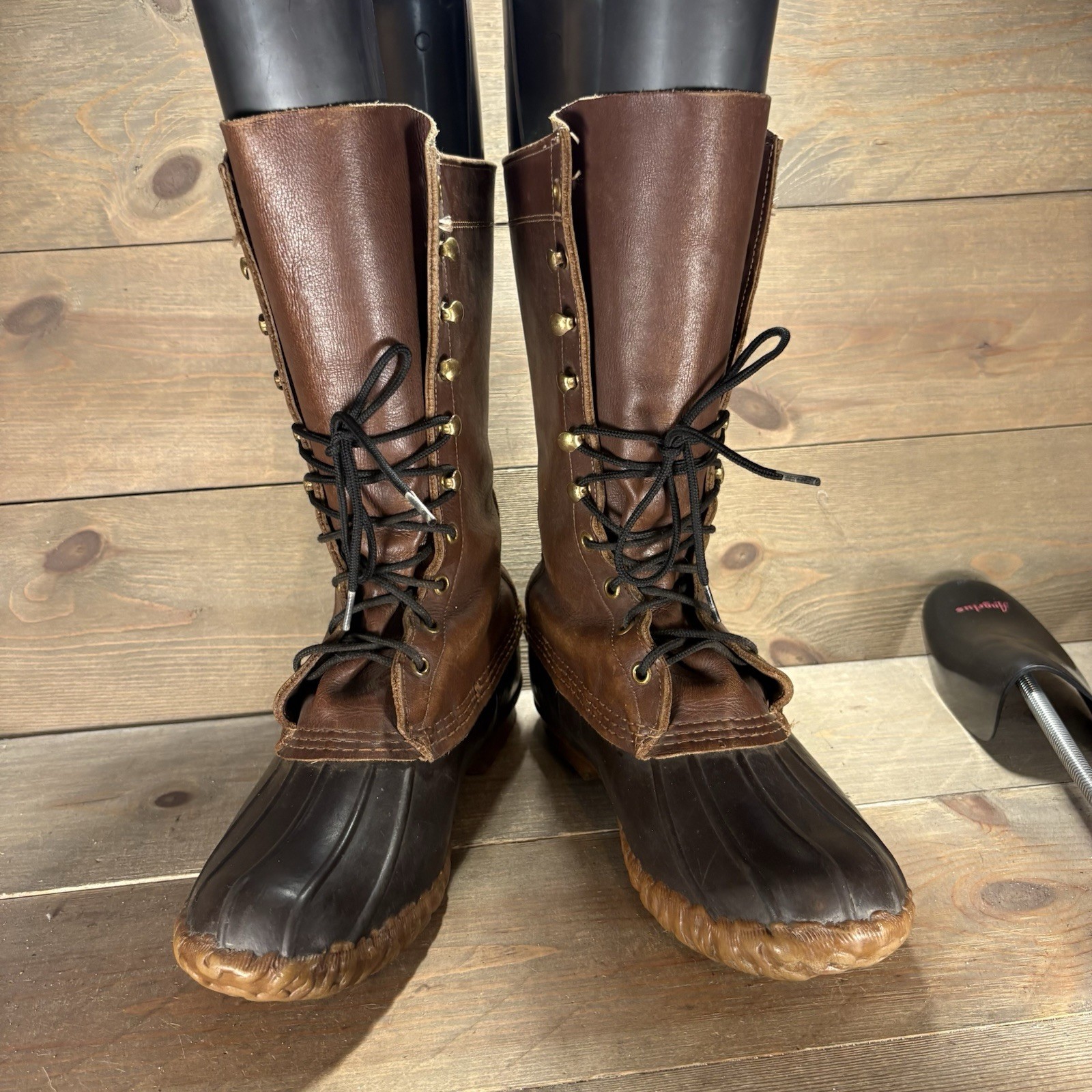 Ll bean duck boots womens size 7 shoes brown tall leather waterproof hunting