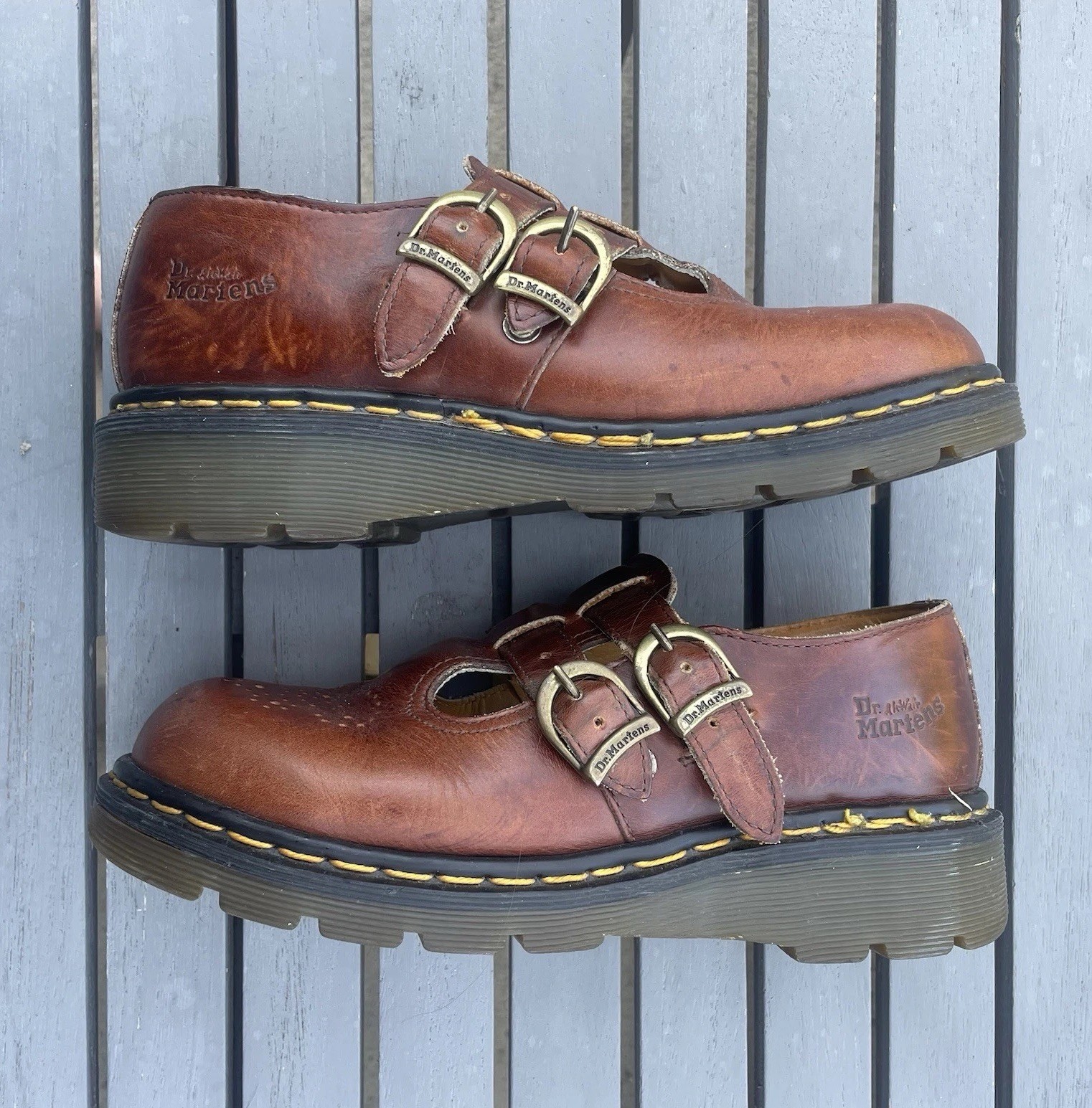 Vintage Brown Made In England Dr. Martens 8065 Mary Jane Buckle Strap Women US 8
