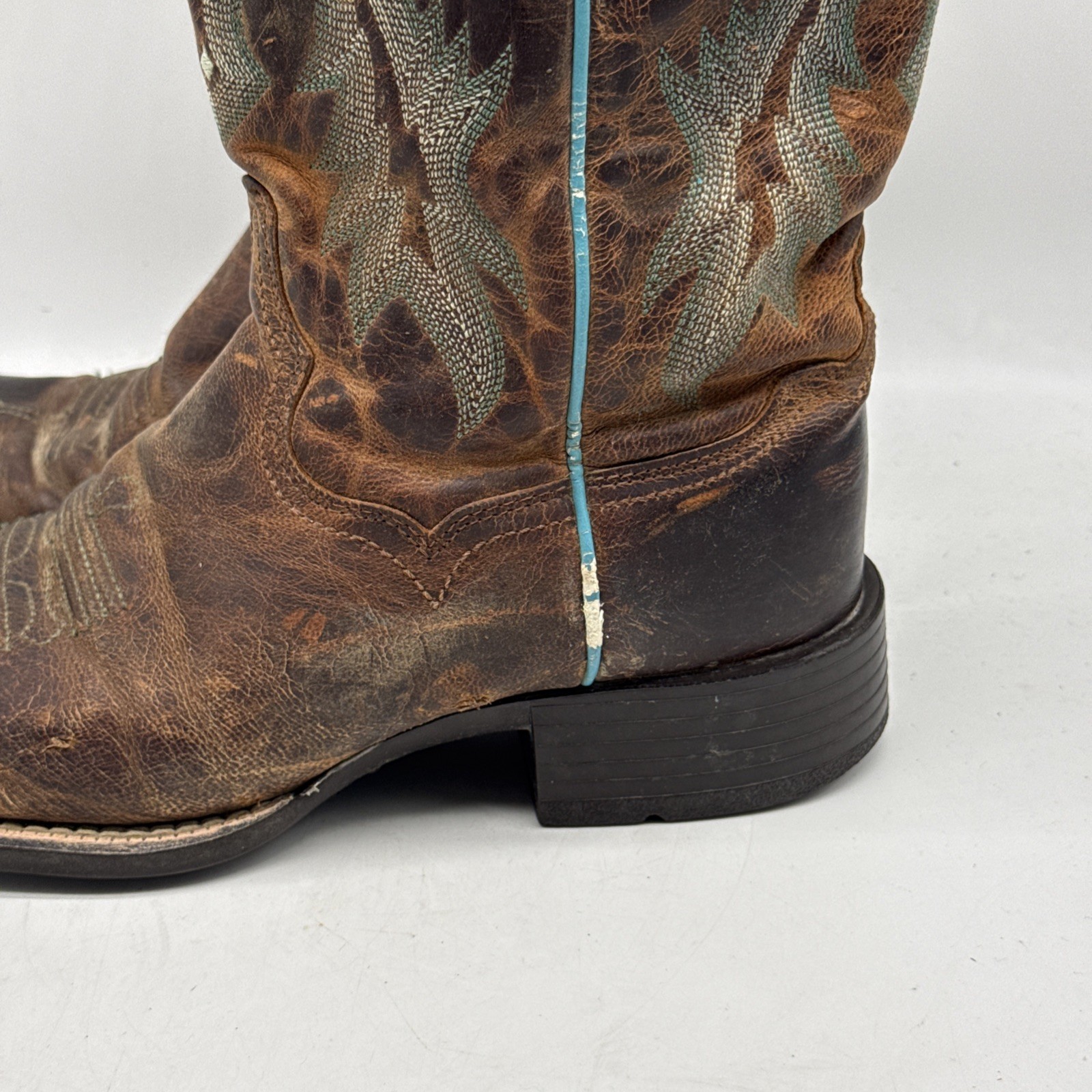 Ariat Cowboy Boots 7.5B Tombstone Brown Square Toe Rodeo Western
