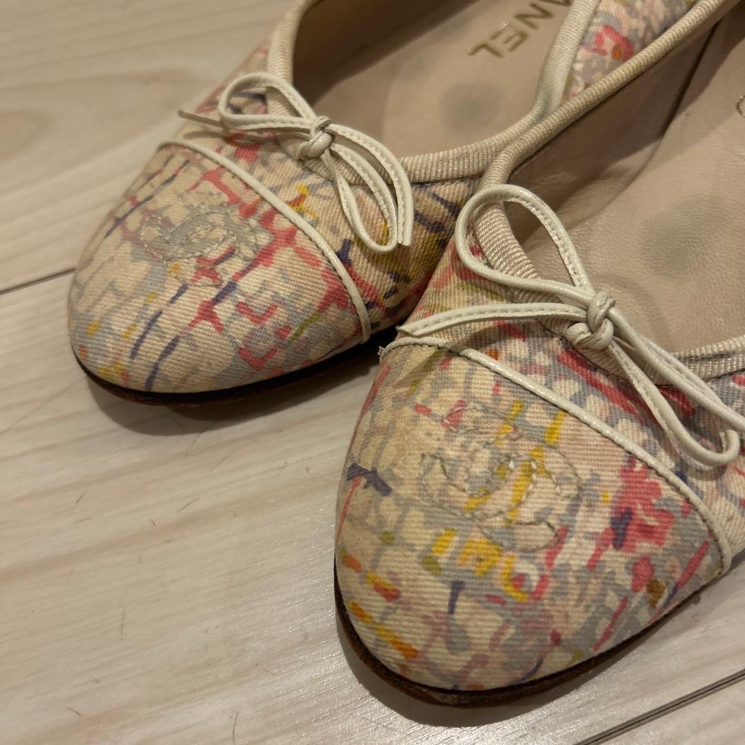 CHANEL Cocomark Flat Shoes Pumps EU 36.5 US 6.5 Canvas Multicolor Women Used