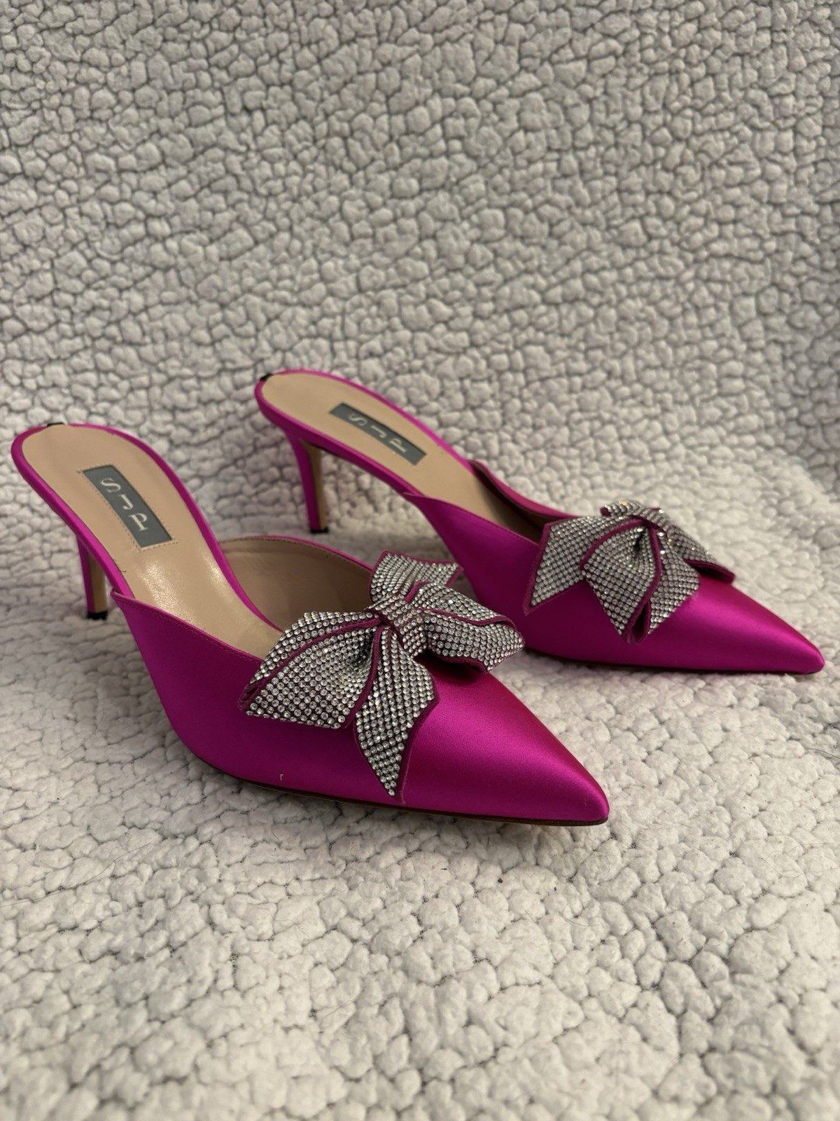 SJP Paley Grand Glitter Bow Mules Size 39 1/2 Great Condition No Box