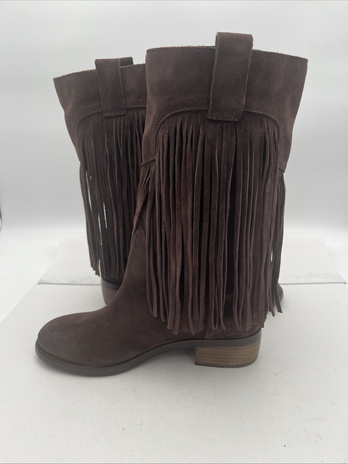 Lucky Brand Caleb Fringe Suede Boots Womens 9.5M Brown Western Bohemian Retro