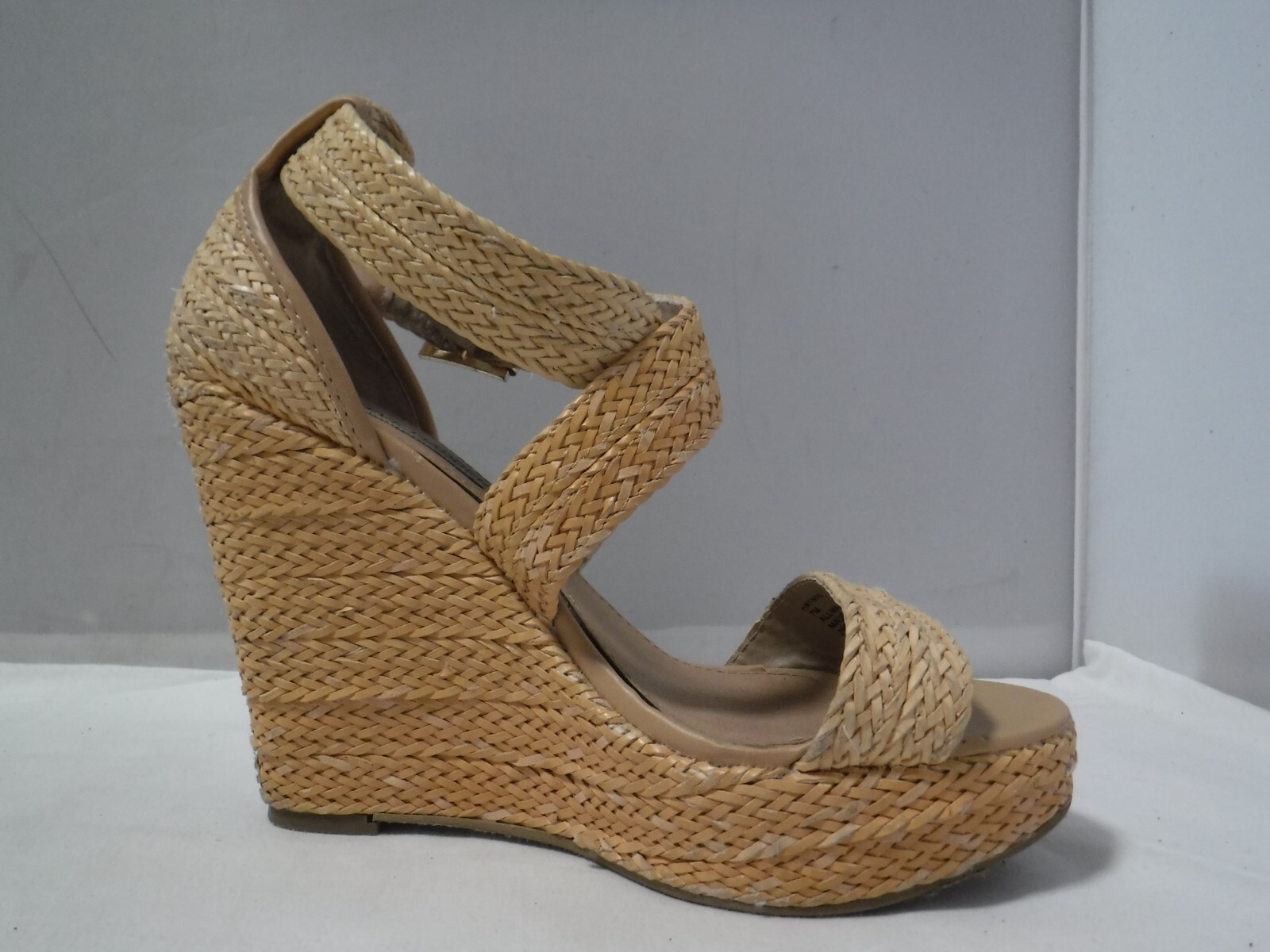 PF2 VTG Women’s STEVE MADDEN Natural Straw Chunky Platform Strappy Heel Sandals