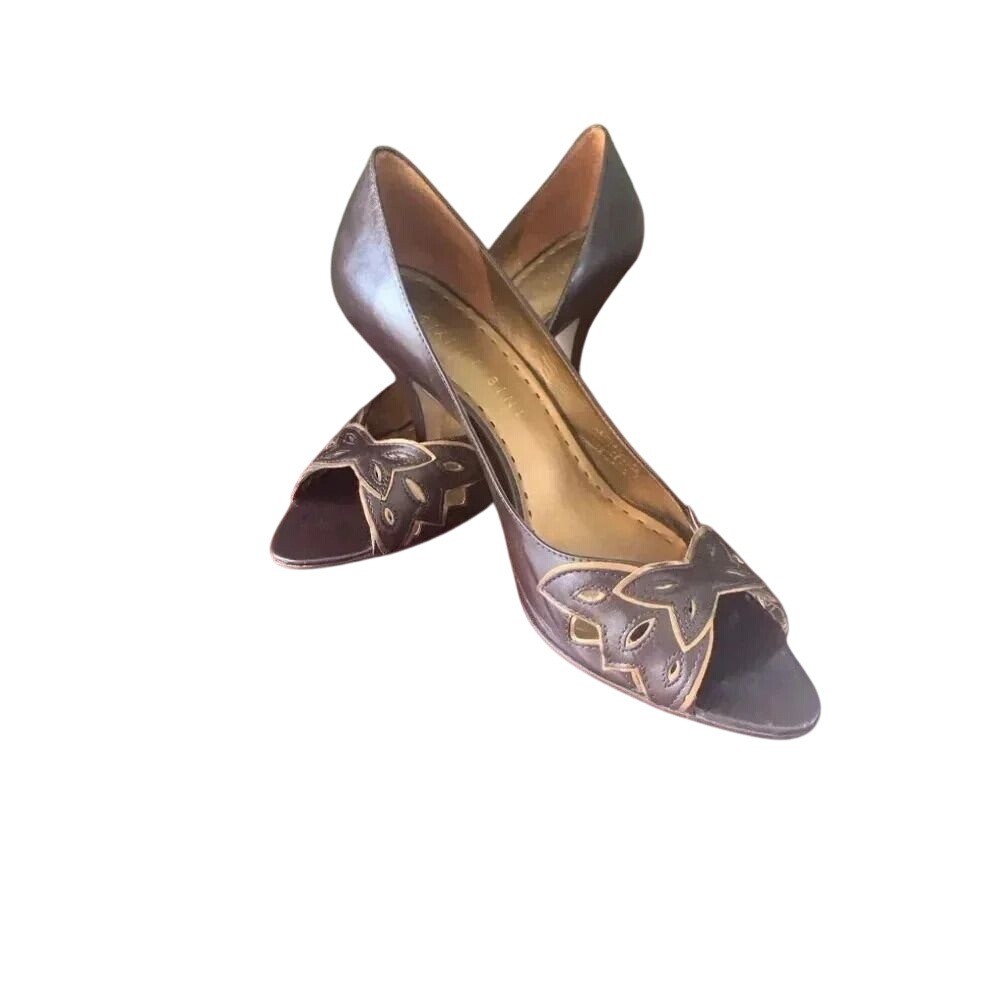 Gianni Bini Brown Leather Peep Toe Heels Cutout Detail Designer Shoes Size 9.5