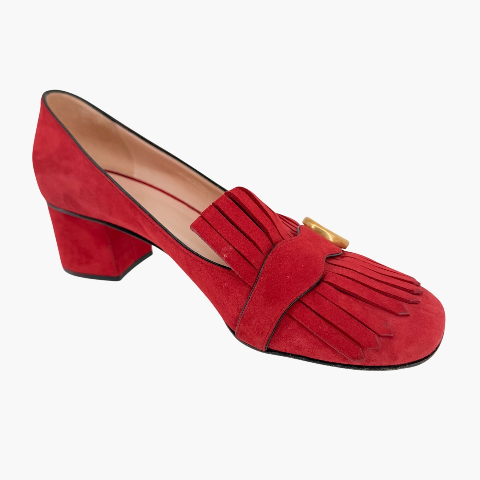 Gucci GG Marmont Fringe Loafer Pumps Heels Red Suede Size 41.5 US 11.5 Women’s