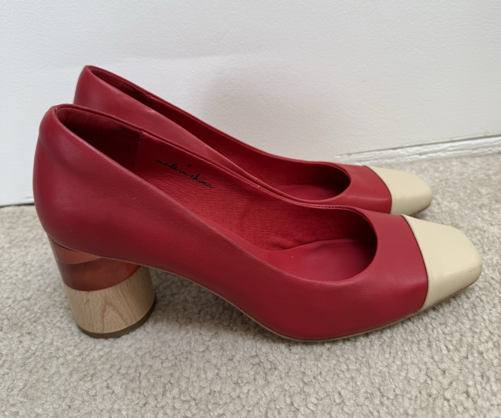 Charlotte Stone Red Block Pattern Heels Women’s US 8