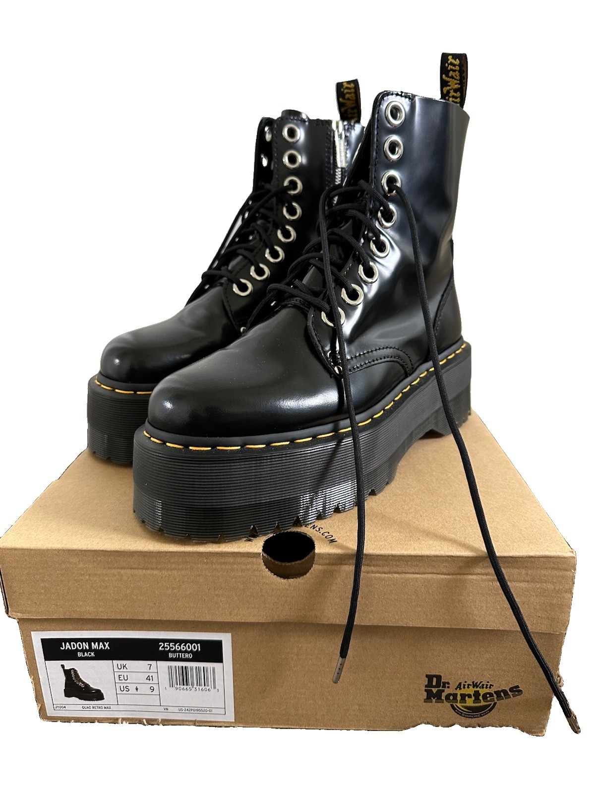 Dr. Martens Jadon Max Black Leather Platform Combat Ankle Boots Lace-Up US 9