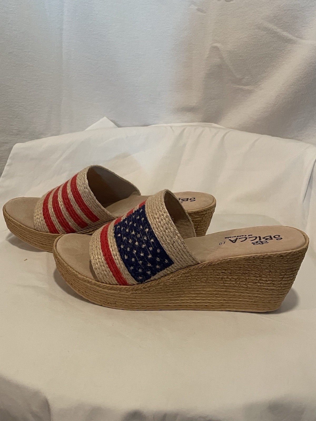 Sbicca Cali Size 10 American Flag Patriotic Platform Wedge Sandals Jute