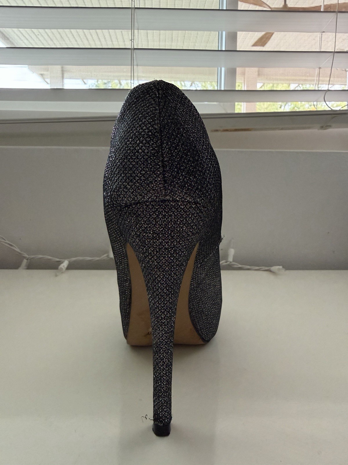 The Essence Menbur Black/Silver Rhinestone Peep Toe Slip-On Stiletto Pumps 6