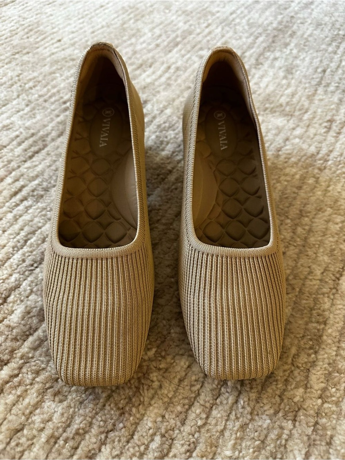 VIVAIA Melody 2.0 Square Toe Knit Block Heel Pumps Beige Size 8.5