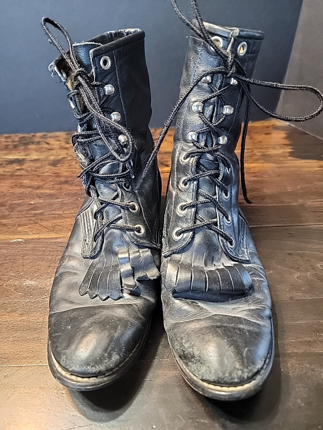 Vintage black roper packer boots lace up Steampunk Goth Trashed Sz 8.5 Women